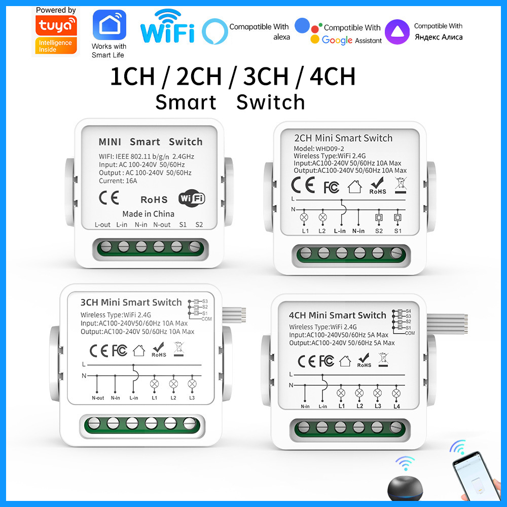 Smart Home Internet - Interruptor Inteligente WiFi Tuya 1/2/3/4 Gangue