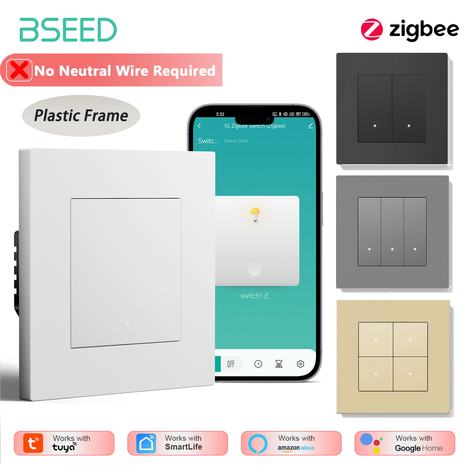 Smart Home Yellow - BSEED Interruptor de Luz Inteligente Zigbee
