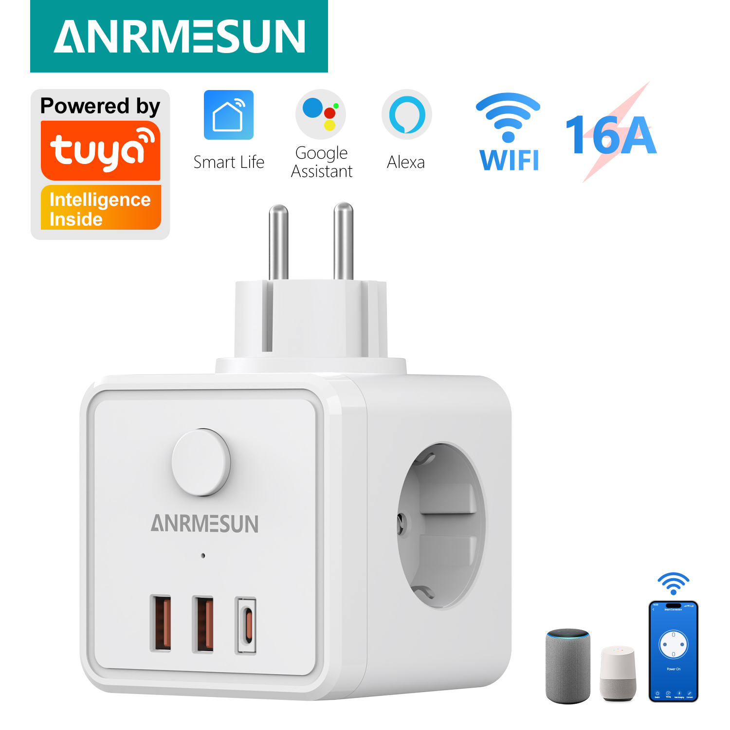 Smart Home Utilities - Tomada Inteligente Wi-Fi com 3 Entradas