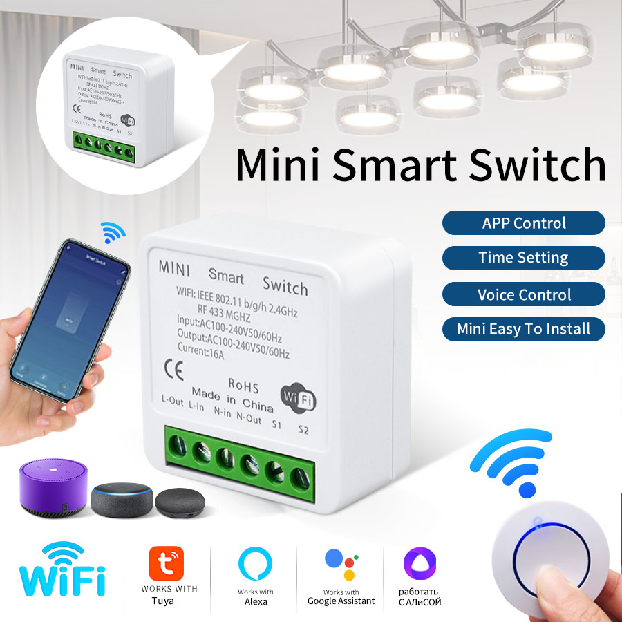 Smart Home Internet - Interruptor Inteligente WiFi Tuya RF433Mhz 16A/20A,